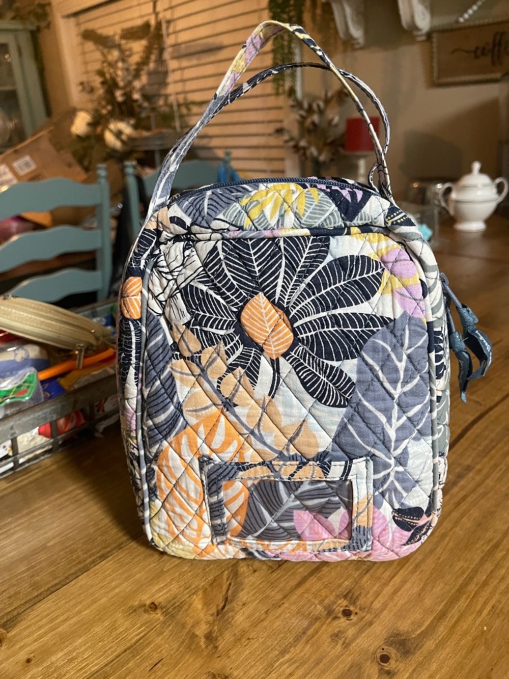 Vera Bradley Quilted Floral Cosmetic Bag in Navy, Pink, Yellow, Cream - Picture 2 of 5
